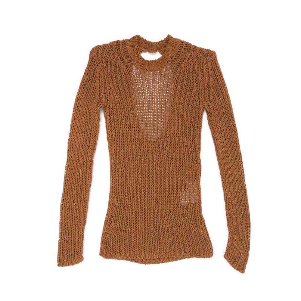 BACK SLIT MESH KNIT BROWN