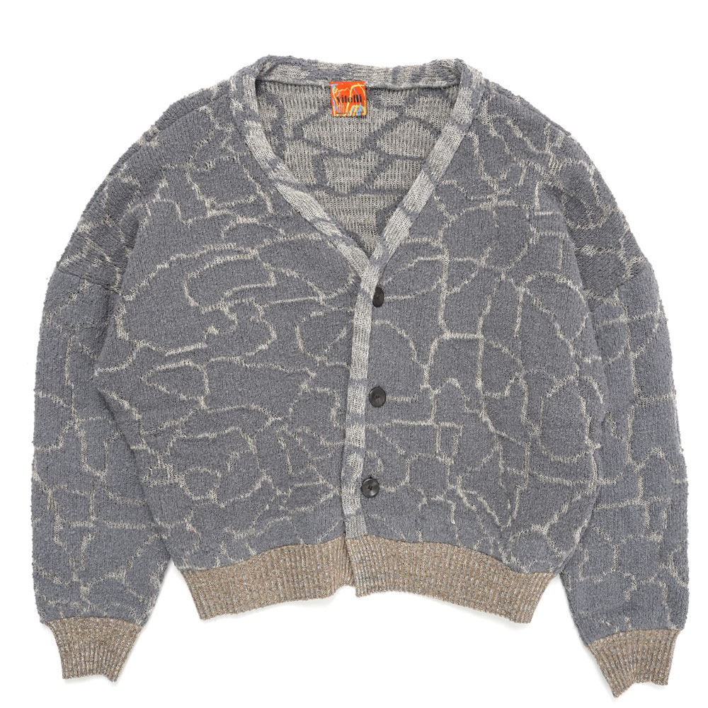 REVERSIBLE PAPER-YARN JACQUARD CARDIGAN BLUE/BROWN