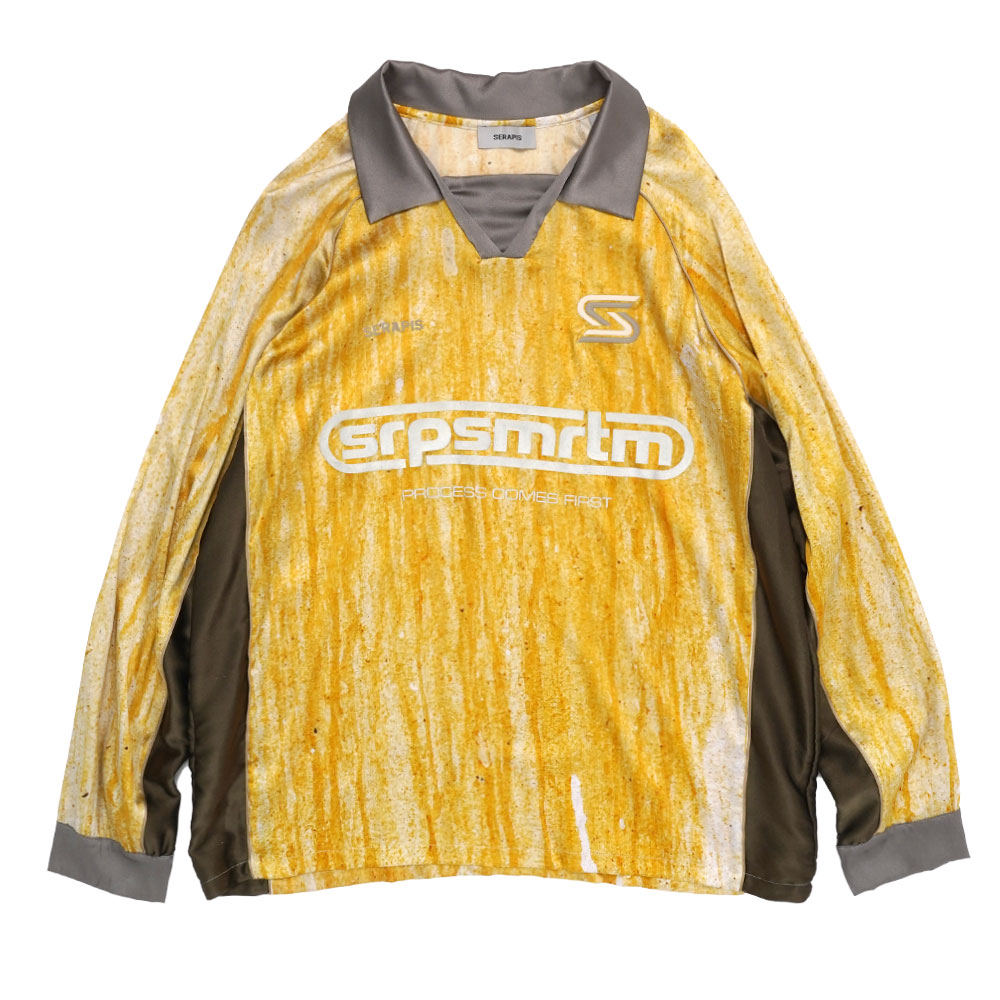 CREAM YELLOW DRIPS LONG SLEEVE SILK FOOTBALL TOP PRINT