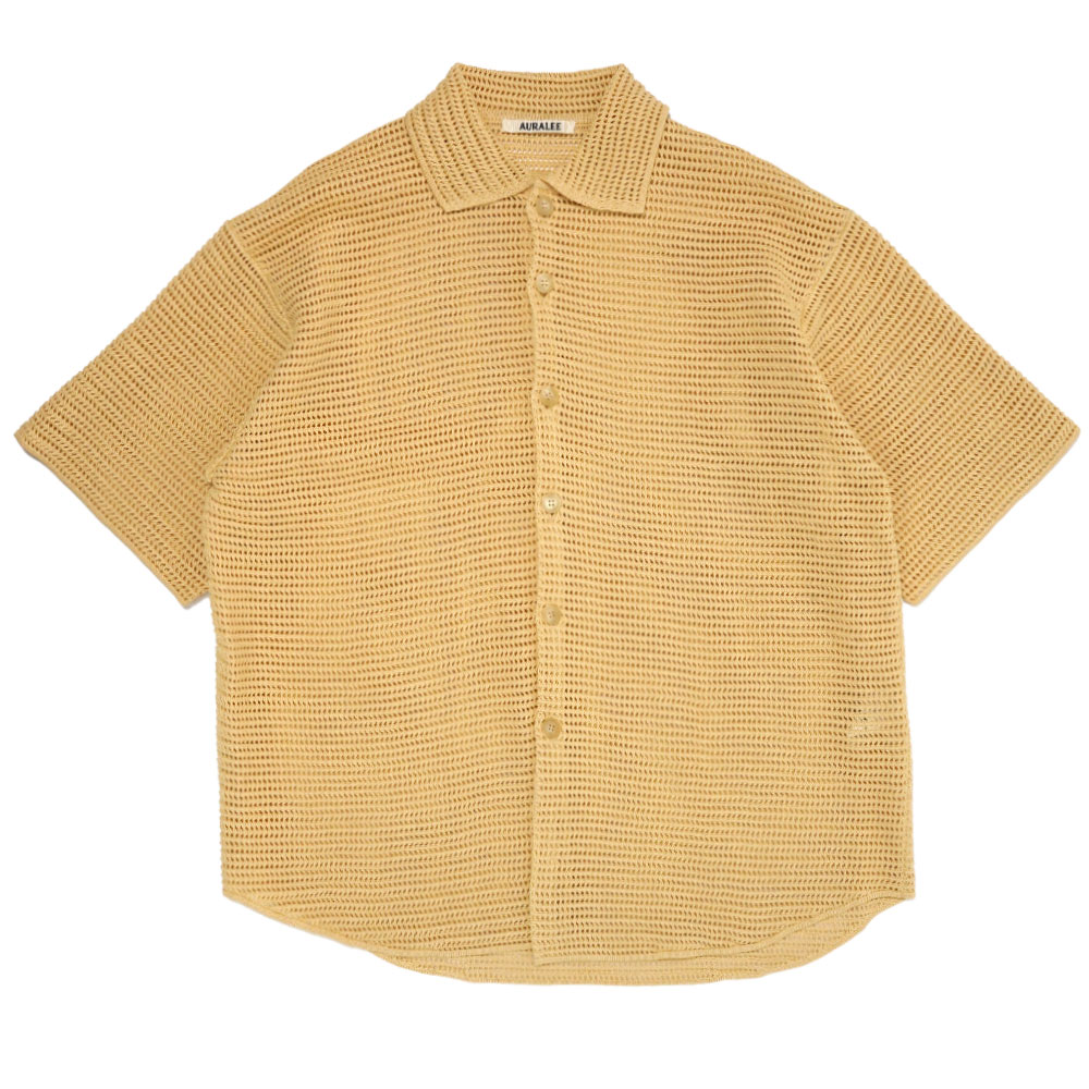 COTTON MESH KNIT HALF SLEEVED SHIRT WHITE YELLOW A25SS01KB