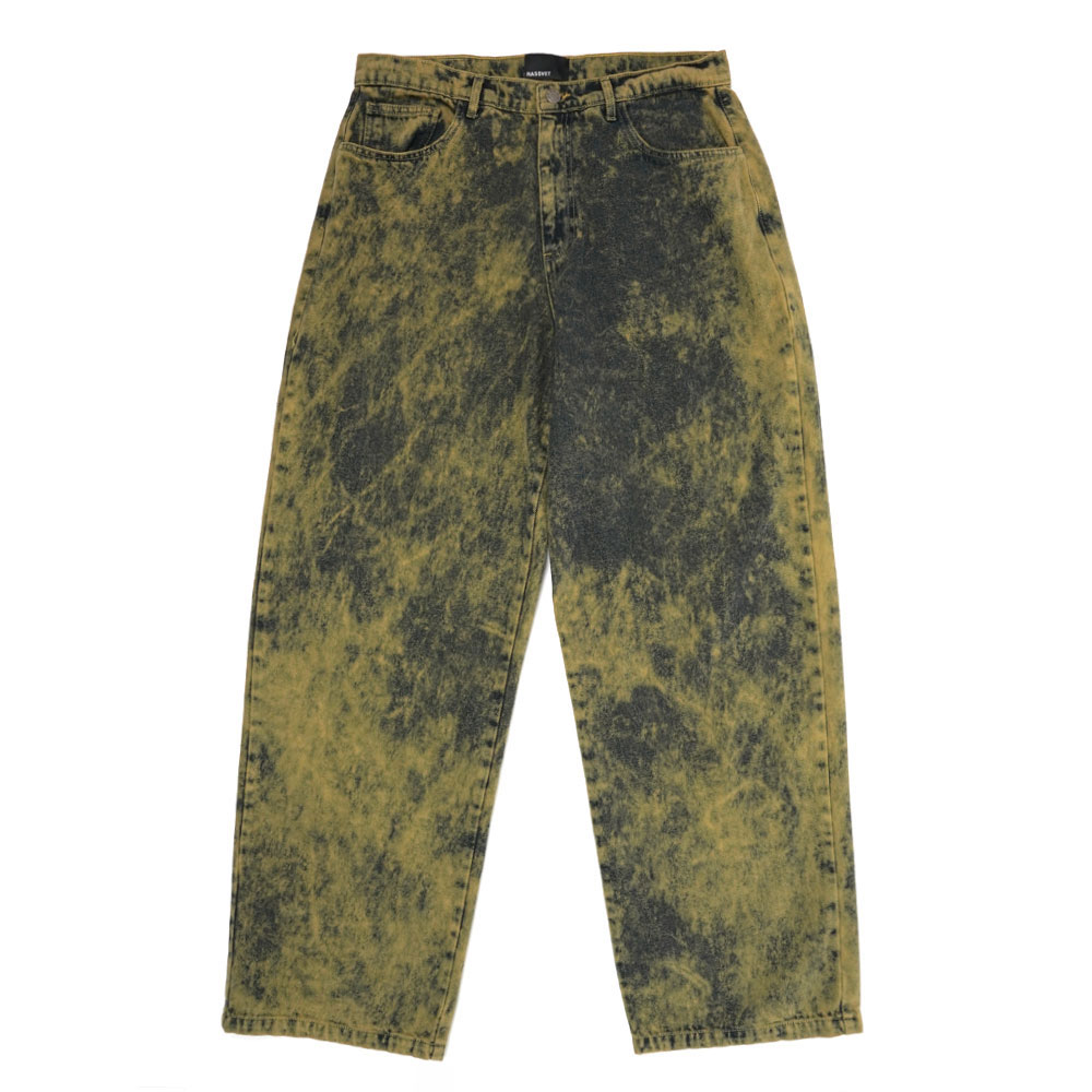 MEN ACID WASH BAGGY DENIM PANTS GREEN