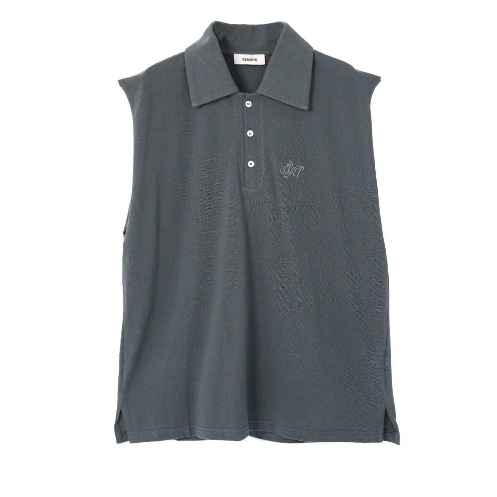 SLEEVE LESS SAILOR POLO VEST DARK GREY