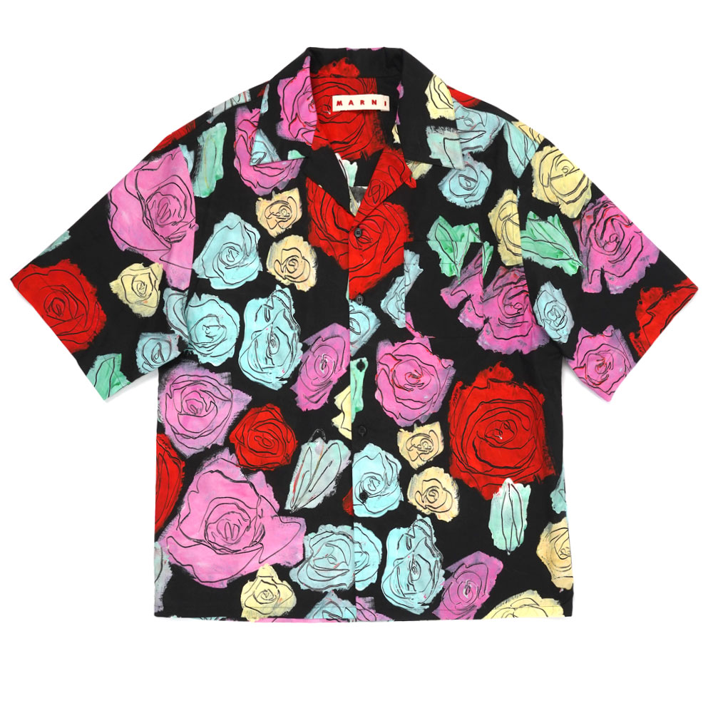 BLACK POPLIN BOWLING SHIRT ORION PRINT