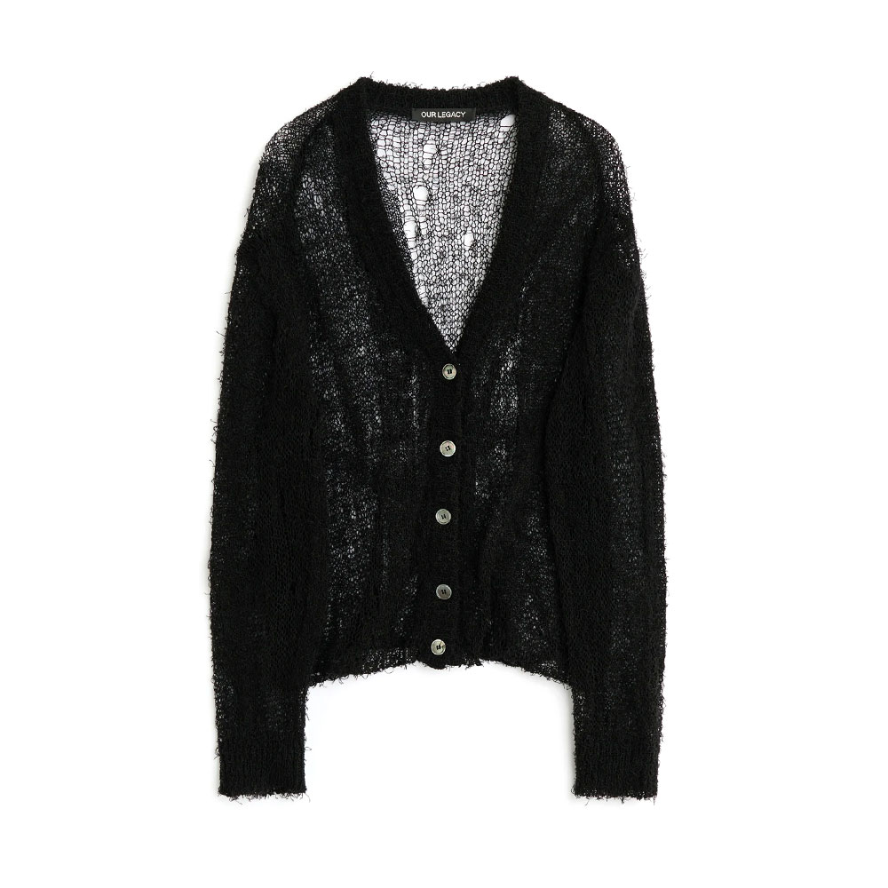 ACADEMY CARDIGAN BLACK RAGGED OPEN LINEN