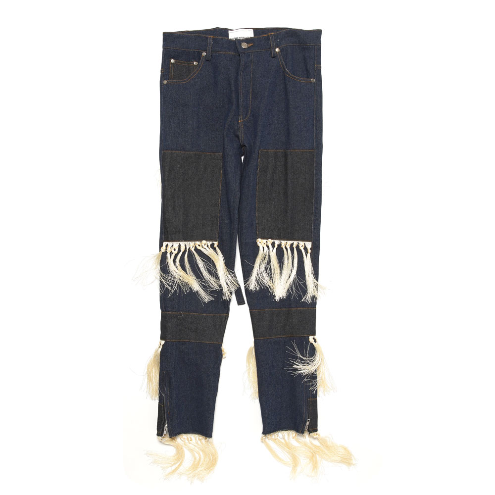 HIGH WAISTED FRINGED JEANS BLUE