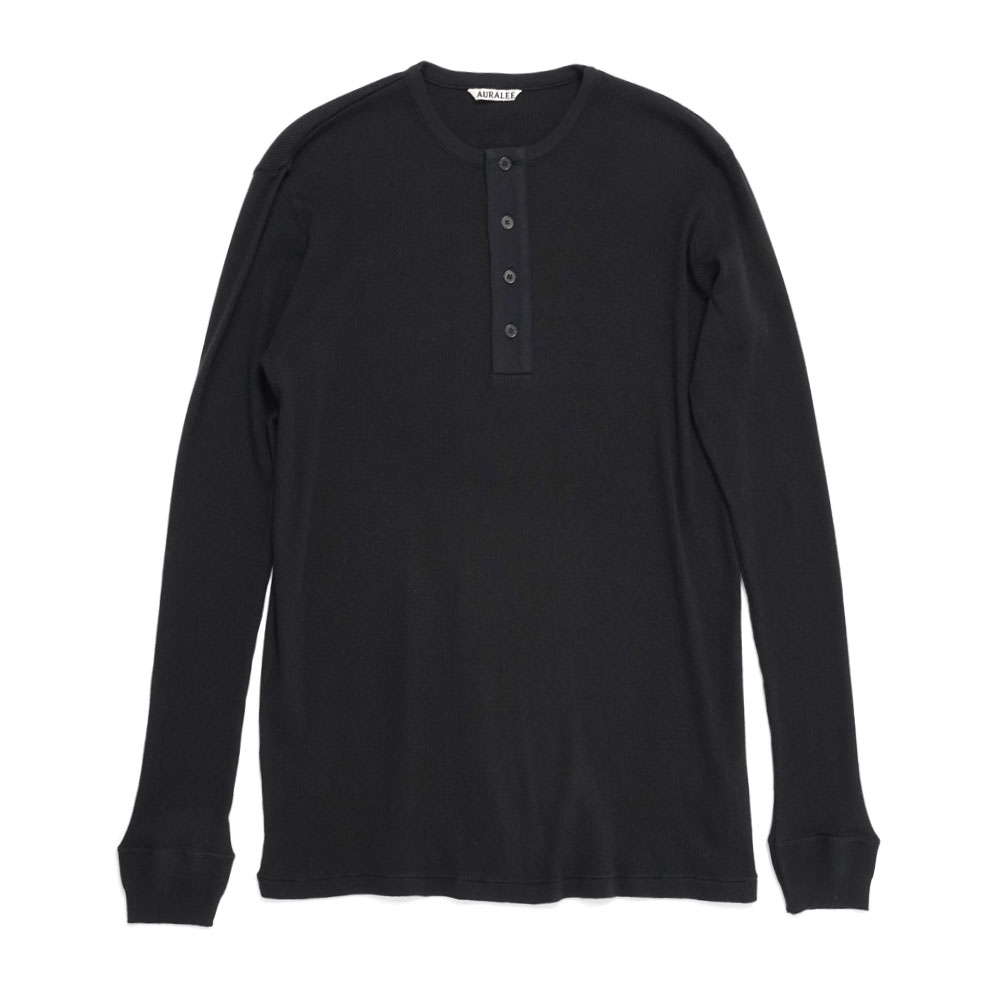 ORGANIC SOFT RIB HENLY NECK P/O BLACK A25SP01OT
