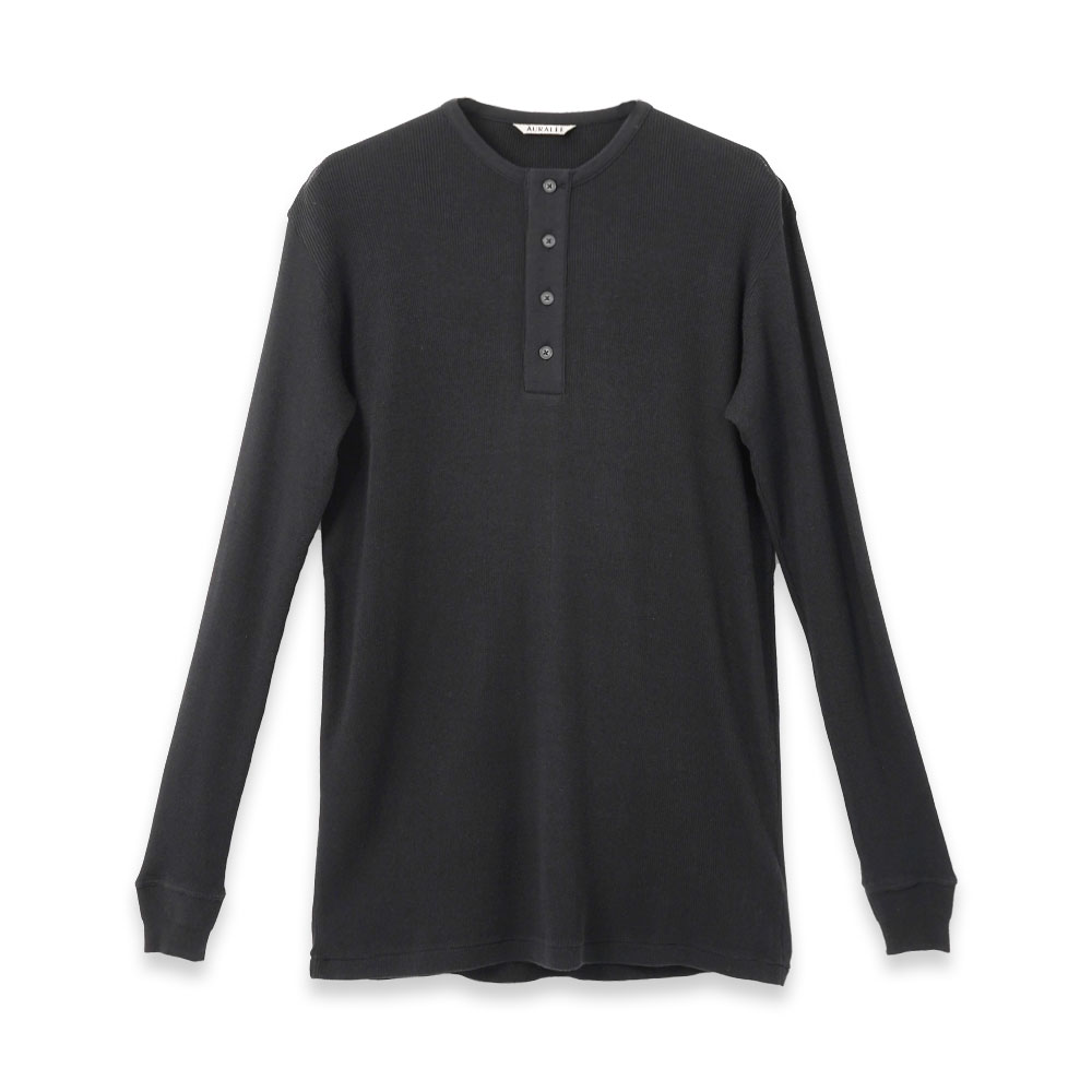 ORGANIC SOFT RIB HENLEY NECK P/O A26SP01OT BLACK