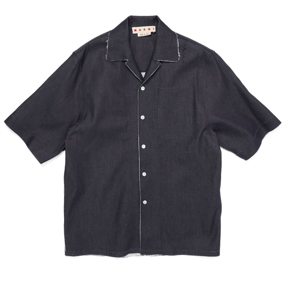 DEEP BLUE STRETCH DENIM TROMPE L' OEIL SHIRT BLUE BLACK