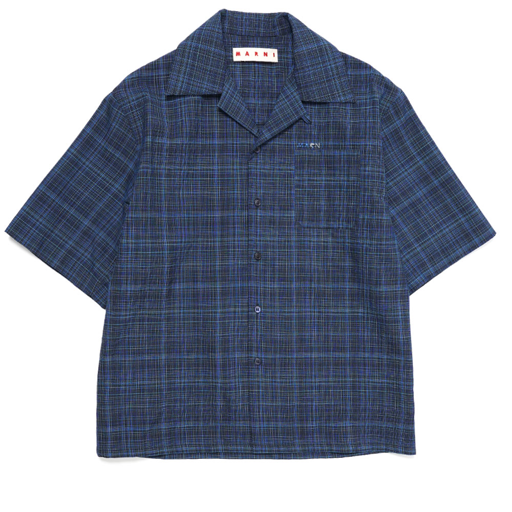 BLUE CHECK LIGHT WOOL BOWLING SHIRT INK