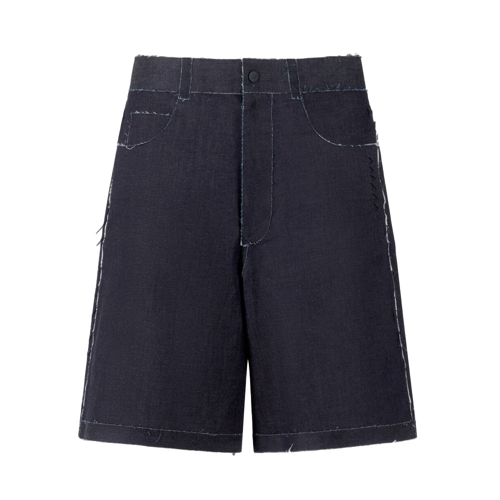 DEEP BLUE STRETCH DENIM TROMPE L'OEIL BERMUDA SHORTS BLUE BLACK
