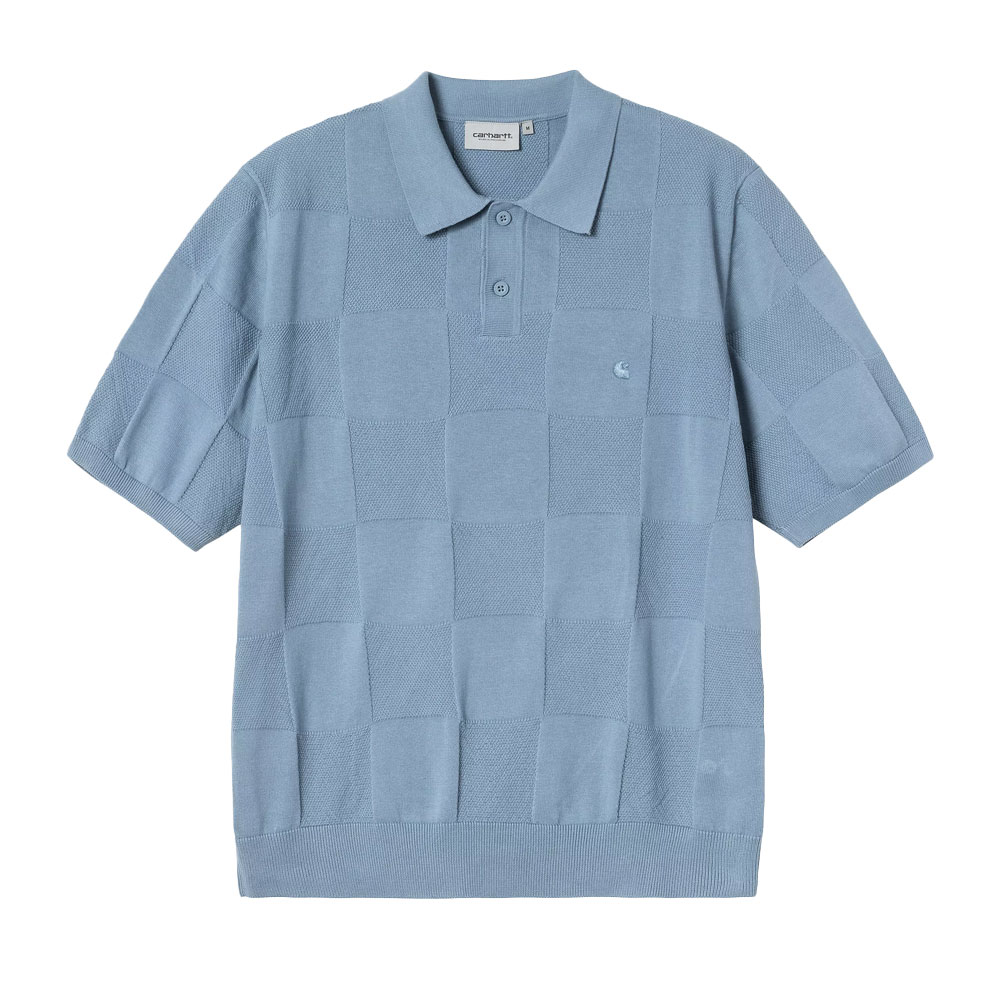 S/S CHECKER POLO FROSTED BLUE
