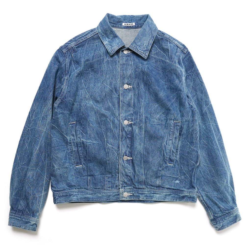 SELVEDGE FADED LIGHT DENIM BLOUSON LIGHTNING EFFECT INDIGO