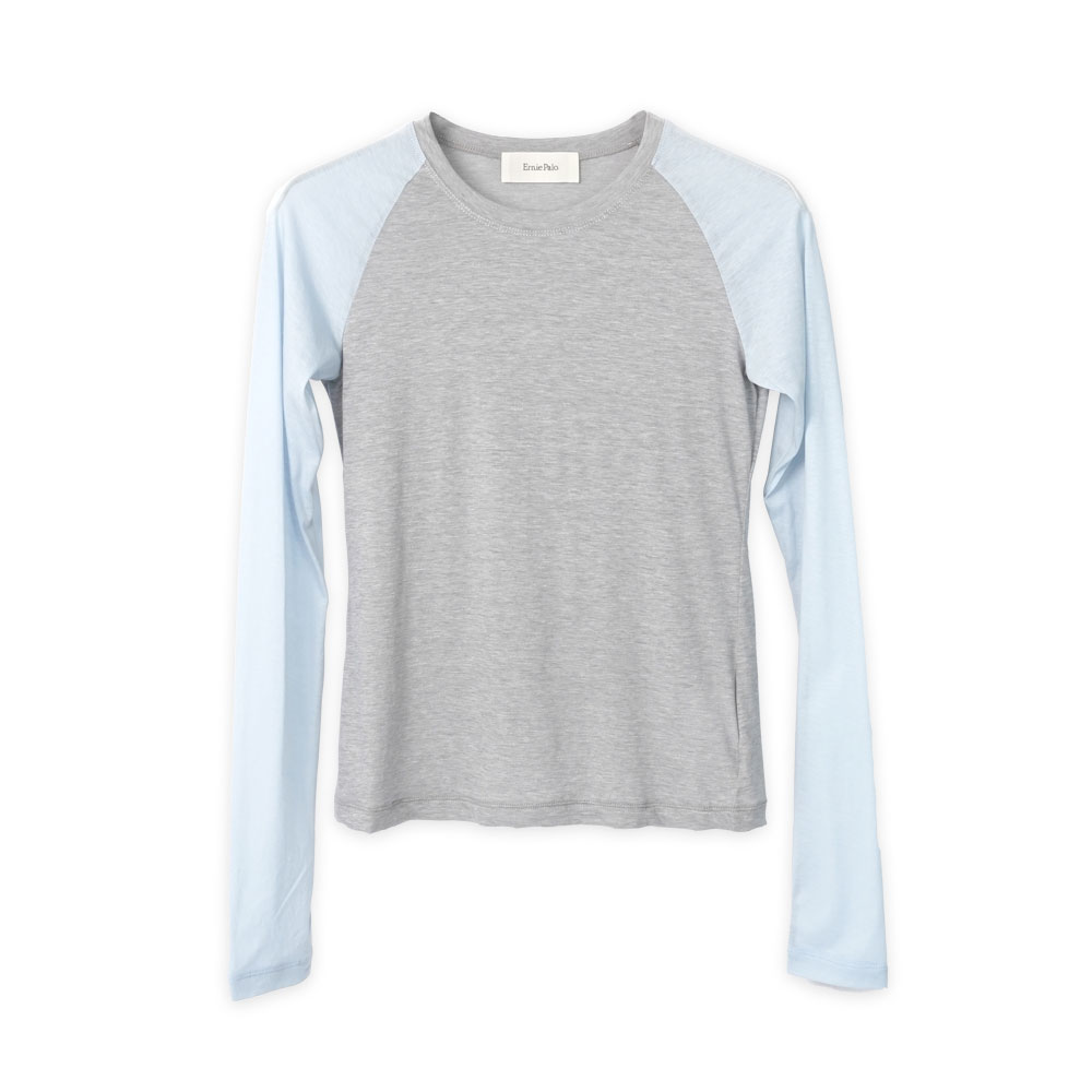 SWITCHING COLOR L/S T-SHIRT SAX