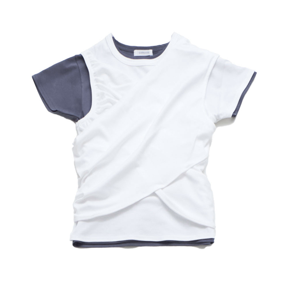 COSMO COTTON/LAYERD TOP WHITE×GRAY