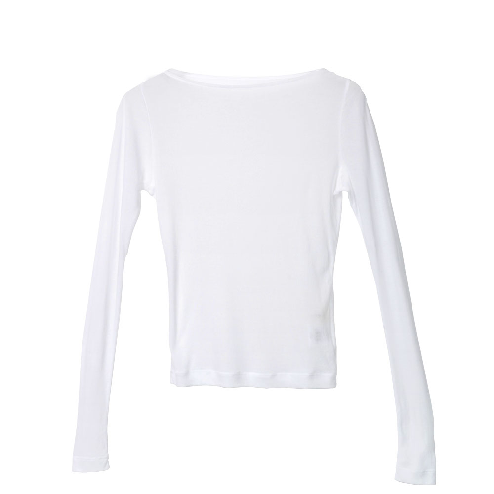 SHEER RIB BOAT NECK L/S T-SHIRT WHITE