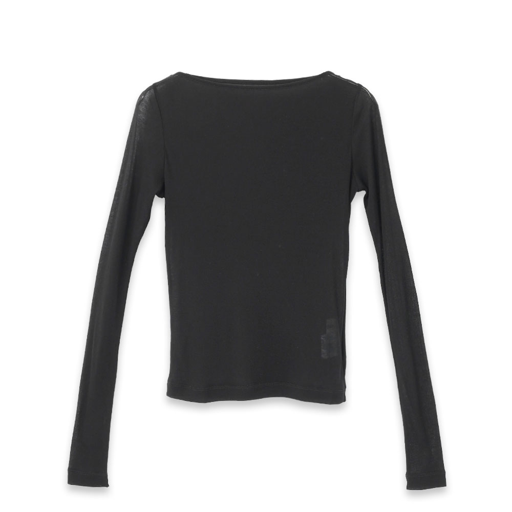 SHEER RIB BOAT NECK L/S T-SHIRT BLACK