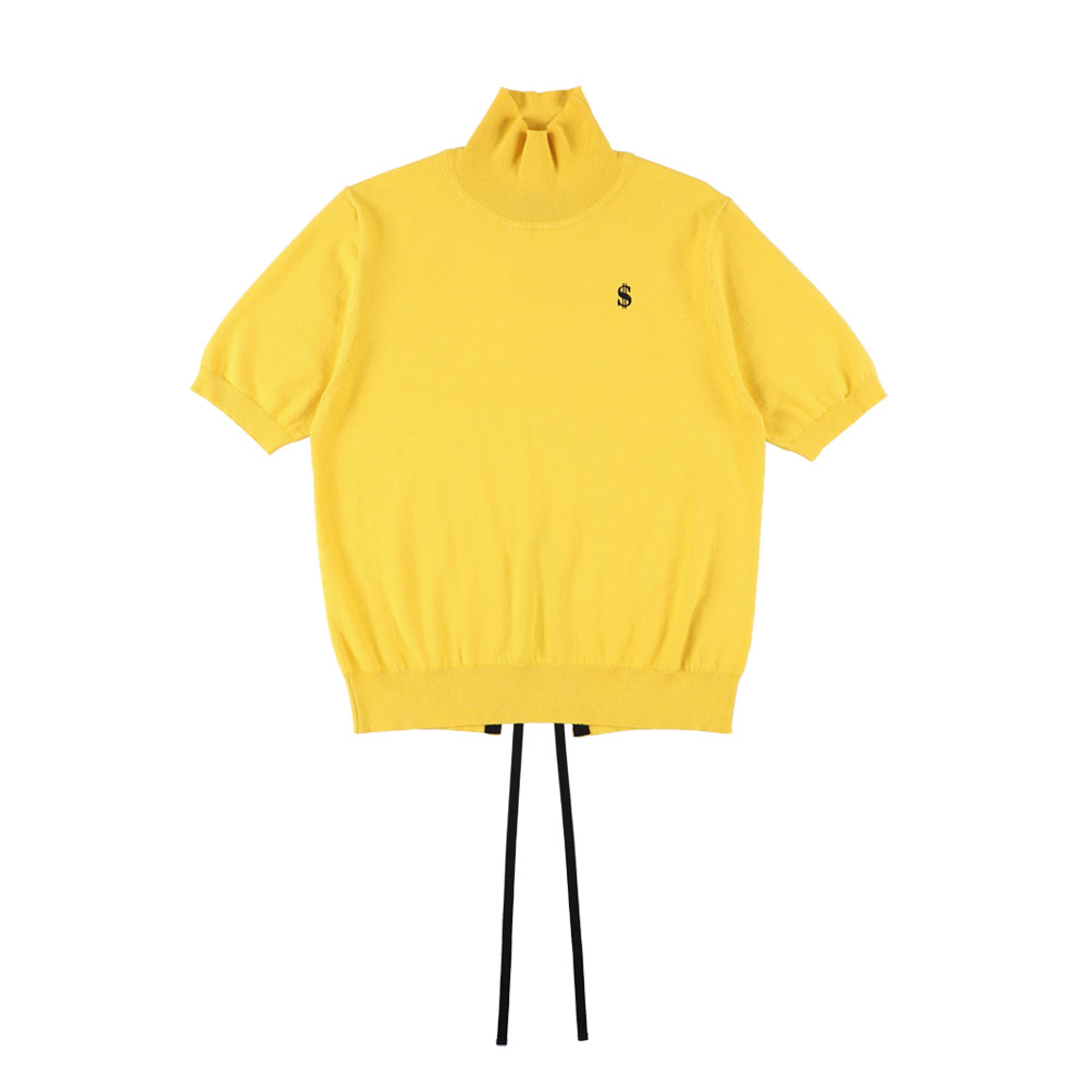 TURTLE NECK SLIT KNIT TOP YELLOW