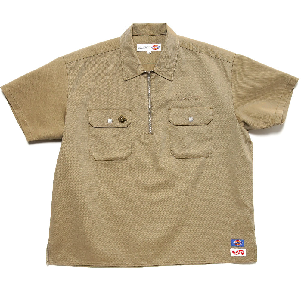 CARSERVICE × QUINTET × DICKIES S/S HALF ZIP SHIRT BEIGE