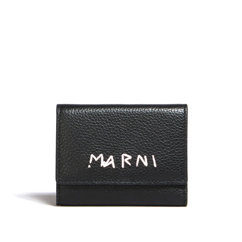 BLACK LEATHER TRIFOLD KEYHOLDER WITH MARNI MENDING BLACK
