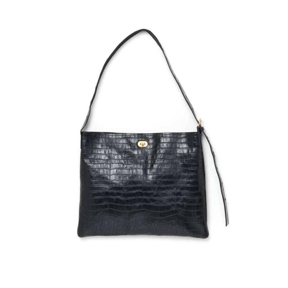 TWIST BUCKLE BAG CROCODILE BLACK M nk-rb-tbm