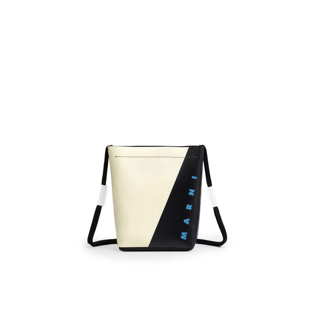 WHITE AND BLACK TRIBECA CROSSBODY BAG WITH SHOELACE STRAP SHELL/BLACK