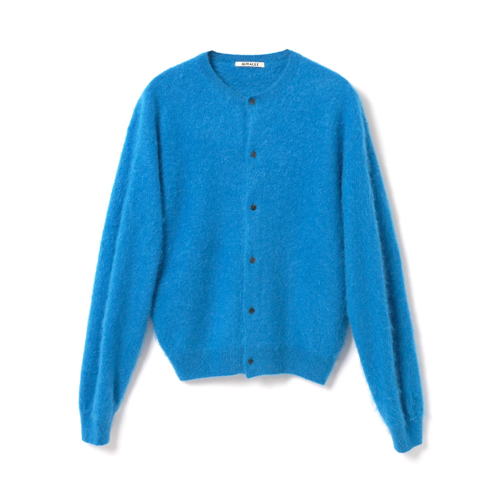 GARMENT-DYED BABY ALPACA FUR KNIT CREW NECK CARDIGAN BLUE A26AC01BA