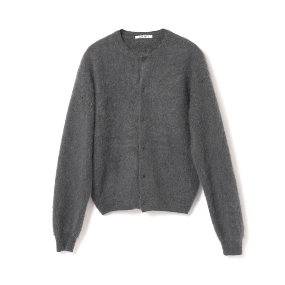GARMENT-DYED BABY ALPACA FUR KNIT CREW NECK CARDIGAN DARK GRAY A26AC01BA