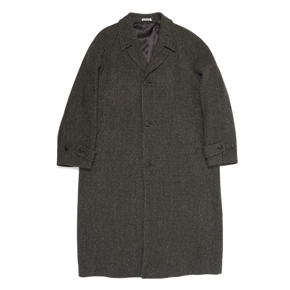 ALPACA WOOL SILK TWEED SOUTIEN COLLAR COAT GRAY BROWN HAIRLINE A25AC01LS