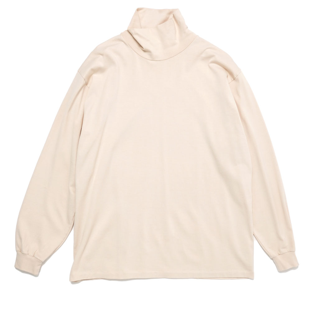 LUSTER PLAITING HI NECK L/S TEE PEACH BEIGE