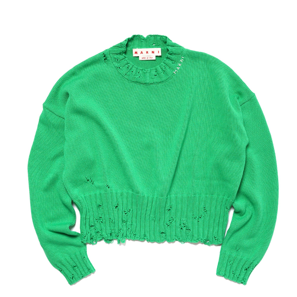 GREEN COTTON CREWNECK SWEATER EMERALD
