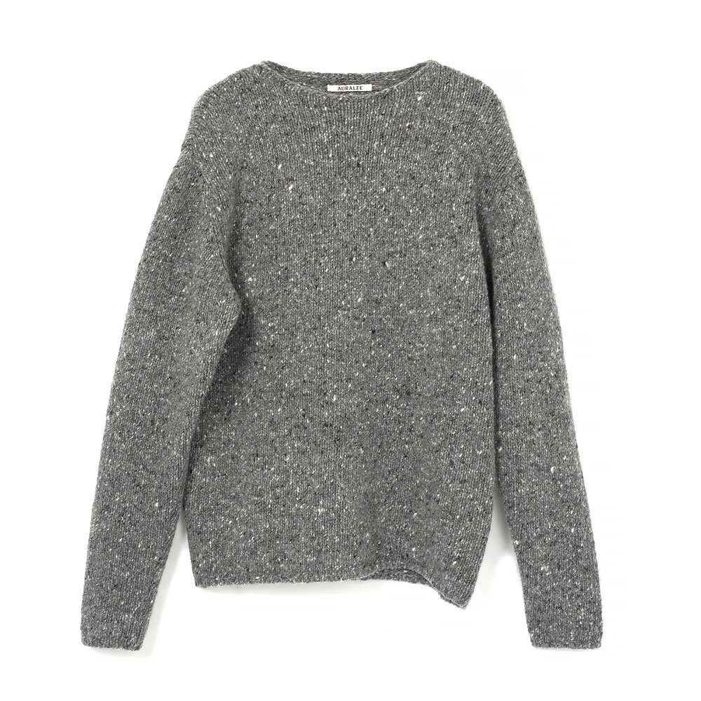 LOW-GAUGE HOMESPUN TWEED KNIT P/O TOP CHARCOAL A26AP02HS