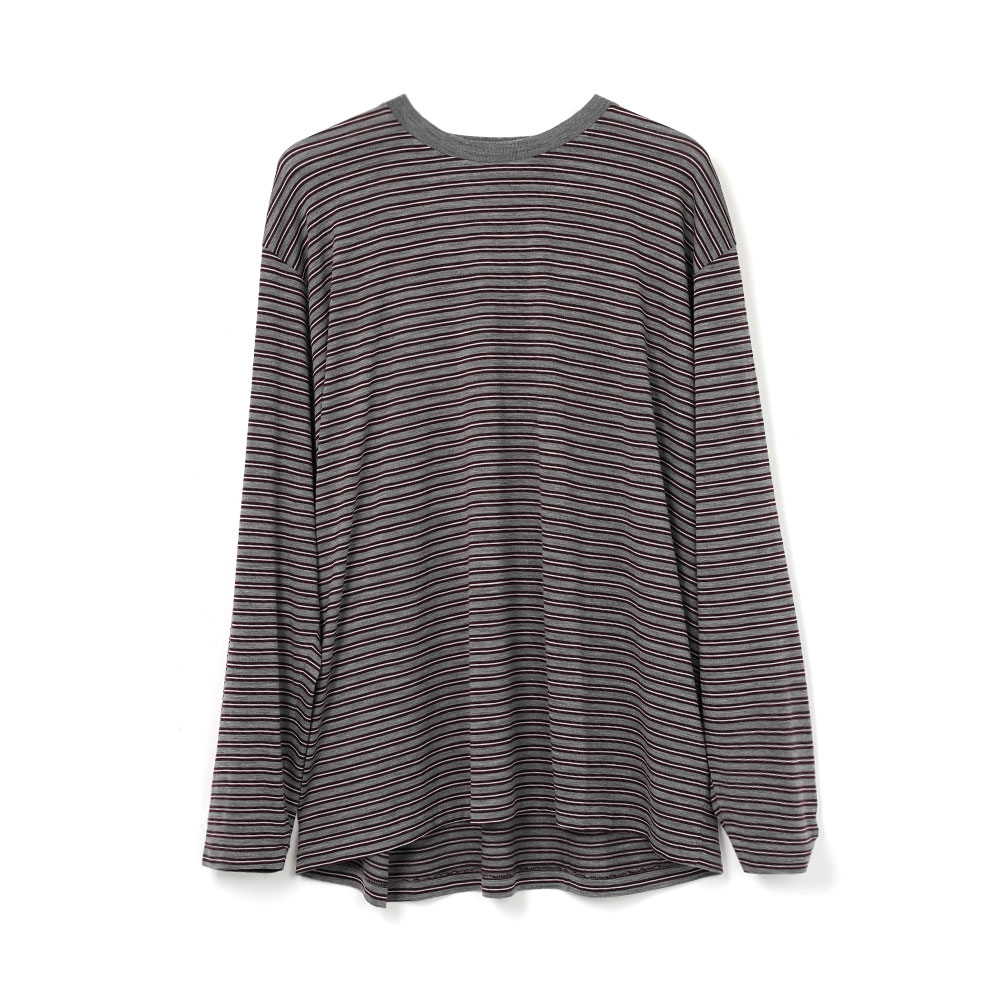 SOFT SMOOTH WOOL STRIPE JERSEY L/S TEE GRAY STRIPE A26AP01BT