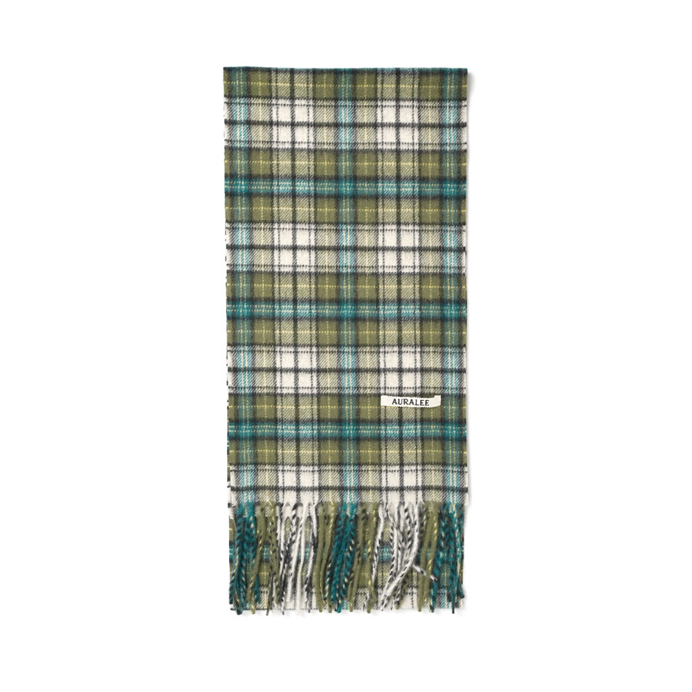 CASHMERE CHECK LONG STOLE MOSS GREEN CHECK A26AM02SL