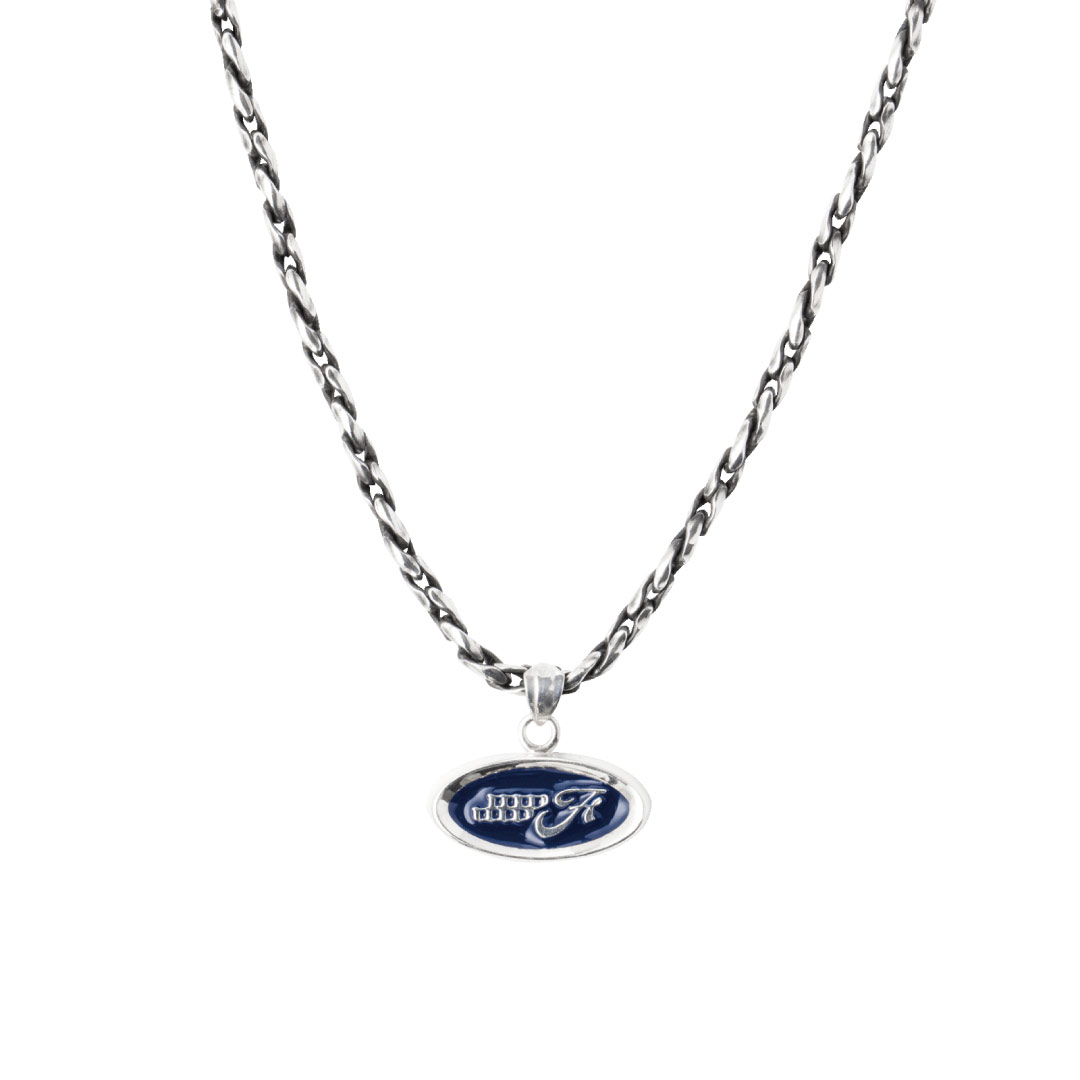 EMBLEM NECKLACE SILVER/NAVY