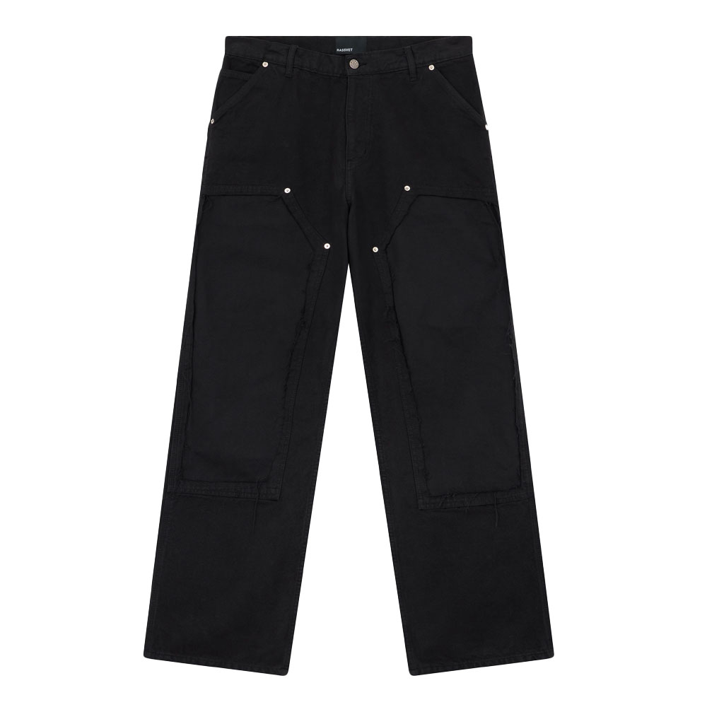 VINTAGE WASH CANVAS DISTRESSED DOUBLE KNEE BLACK