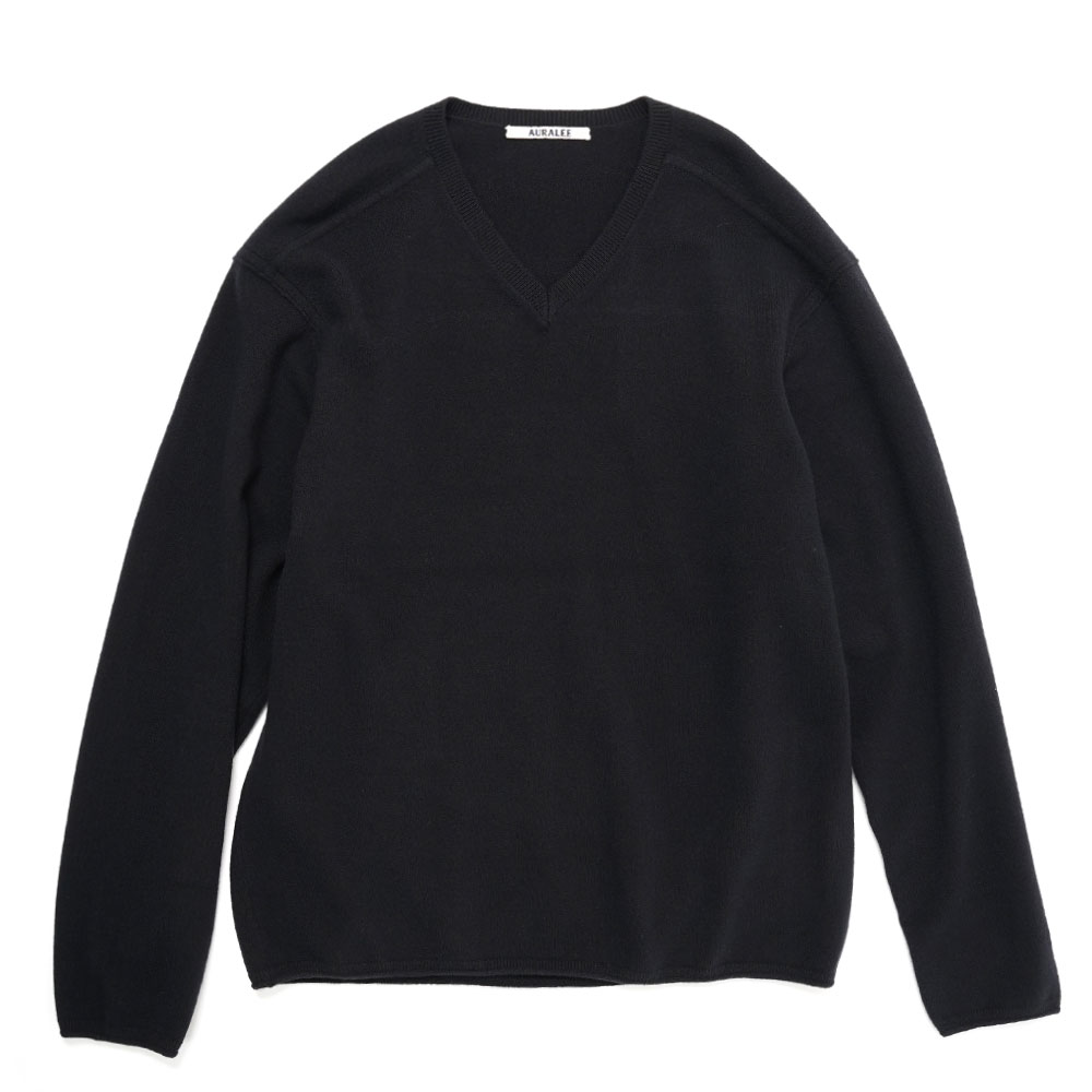 FELTED WOOL KNIT V-NECK P/O BLACK