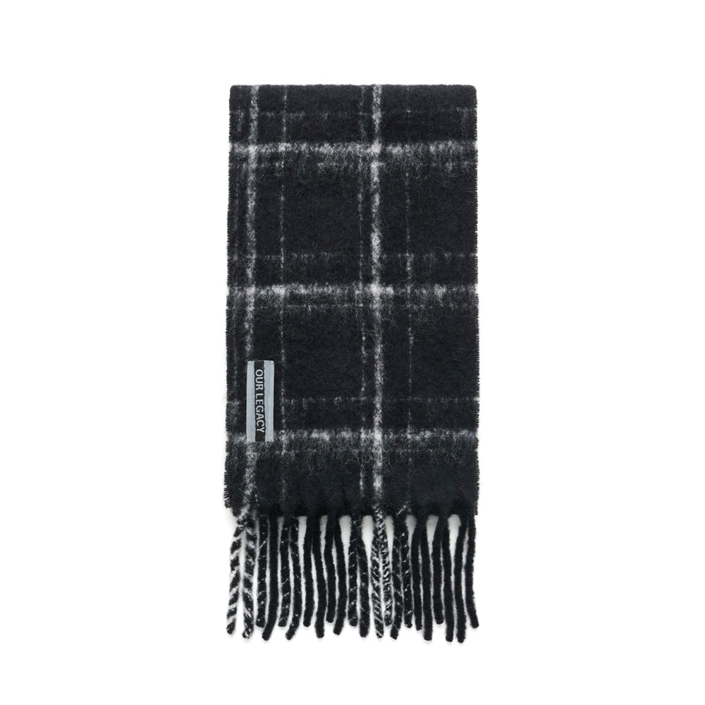 ESTATE SCARF BLACK FUZZY ALPACA CHECK