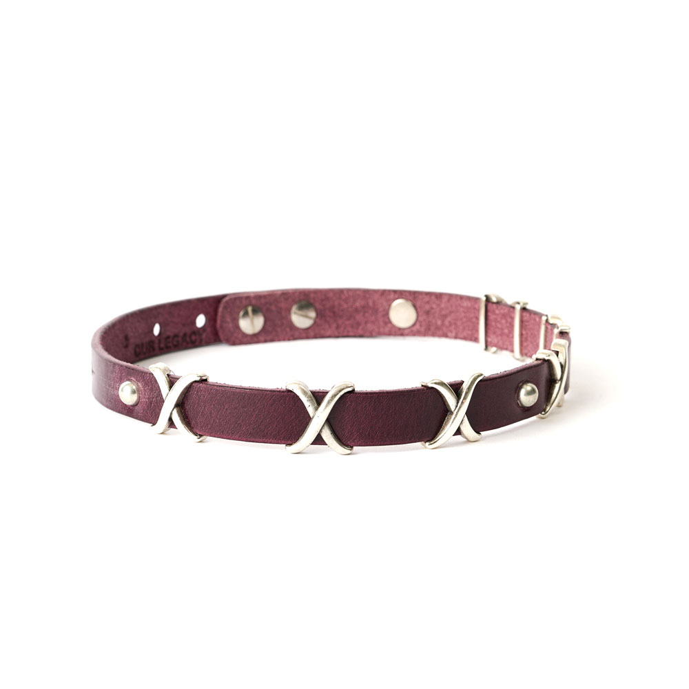 2 CM CHOKER TRIO CROSS MERLOT RED LEATHER