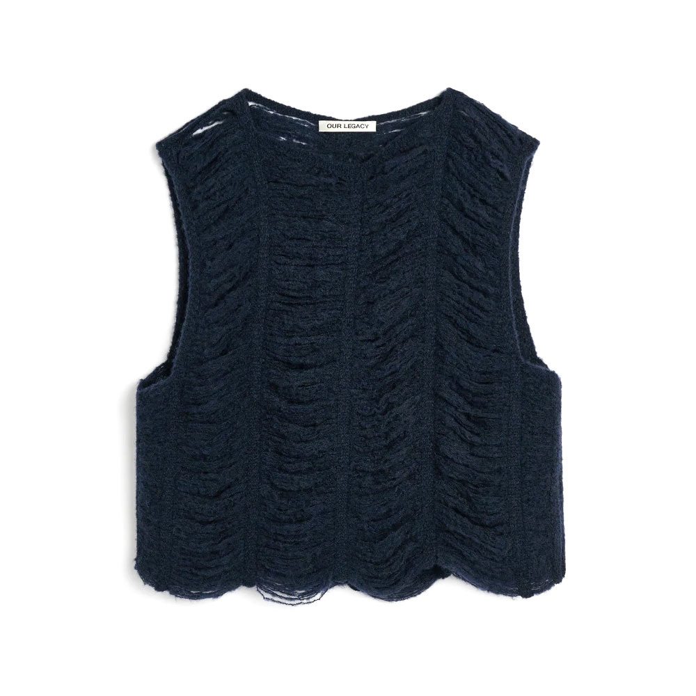 RIB CAGE VEST NAVY BLUE FRINGE ALPACA