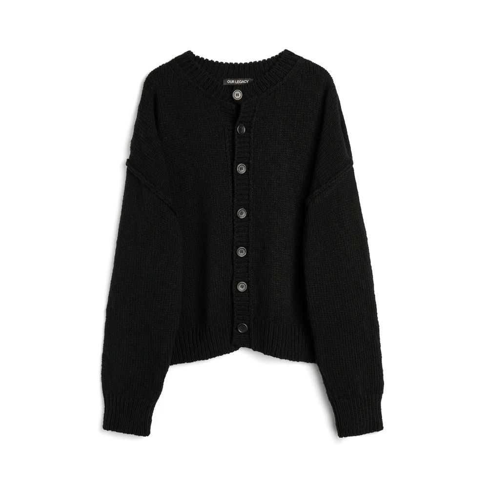 PITCH CARDIGAN SLUB TWISTED BLACK WOOL