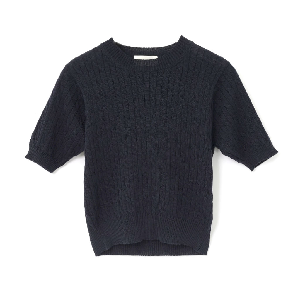 ERNIE PALO × TAN CABLE HALF SLEEVE KNIT NAVY