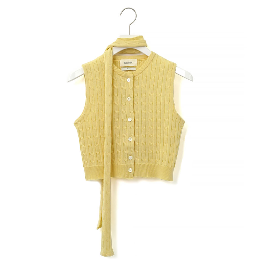 ERNIE PALO ×TAN CABLE KNIT VEST WITH SCARF YELLOW