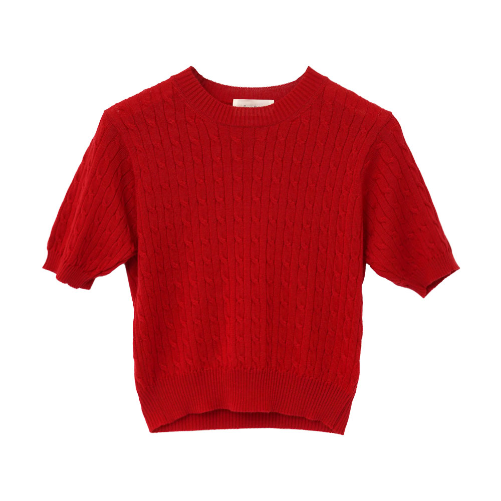 ERNIE PALO × TAN CABLE HALF SLEEVE KNIT RED