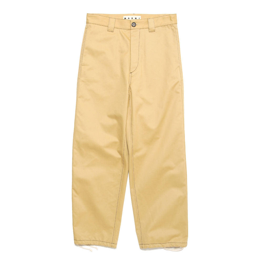 COTTON TWILL TROUSERS WITH DRAWSTRING BOTTOM SAND