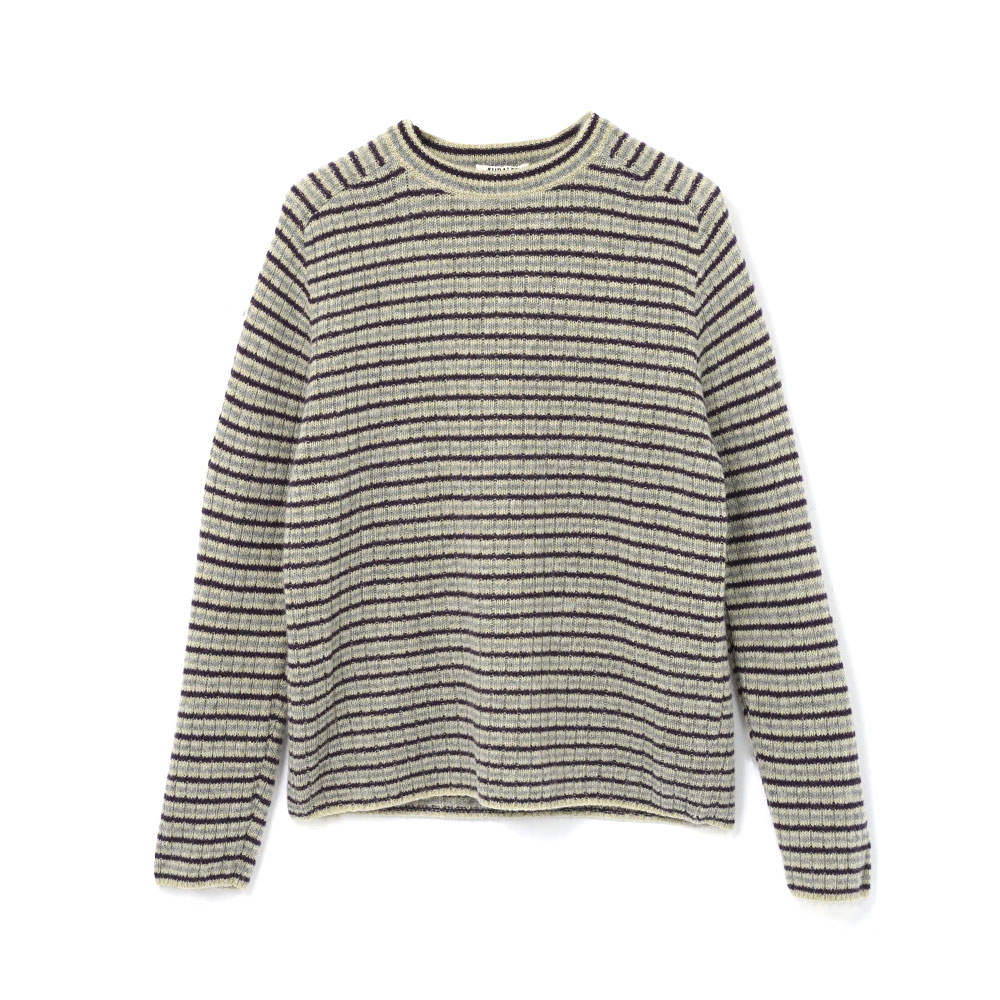 SHETLAND WOOL CASHMERE RIB KNIT P/O A26AP01SB LIME PURPLE STRIPE