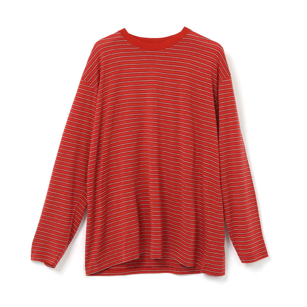 SOFT SMOOTH WOOL STRIPE JERSEY L/S TEE A26AP01BT RED STRIPE