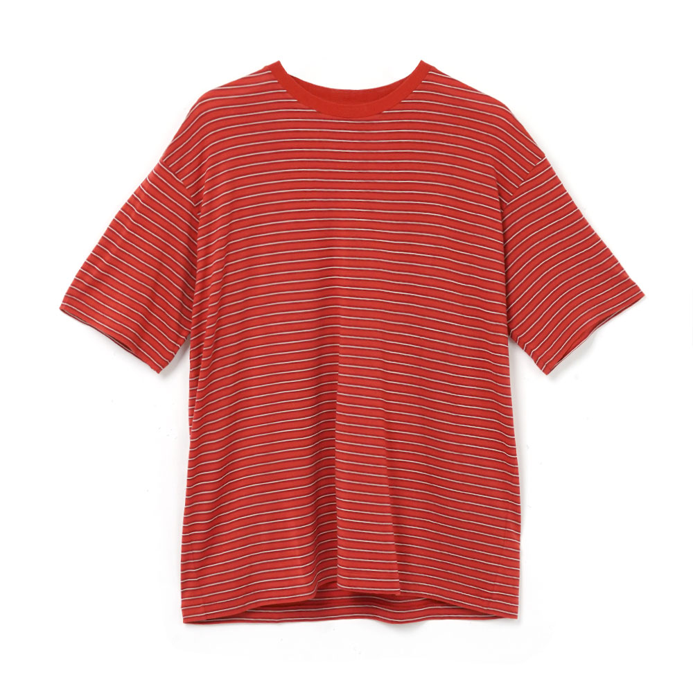 SOFT SMOOTH WOOL STRIPE JERSEY TEE A26AT02BT RED STRIPE