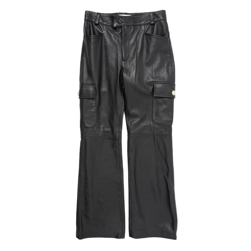 CARGO LEATHER FLARE TROUSERS BLACK LEATHER