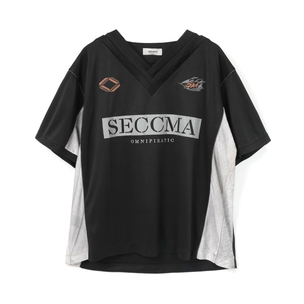 DOUBLE V-NECK SHORT SLEEVE FOOTBALL TOP BLACK
