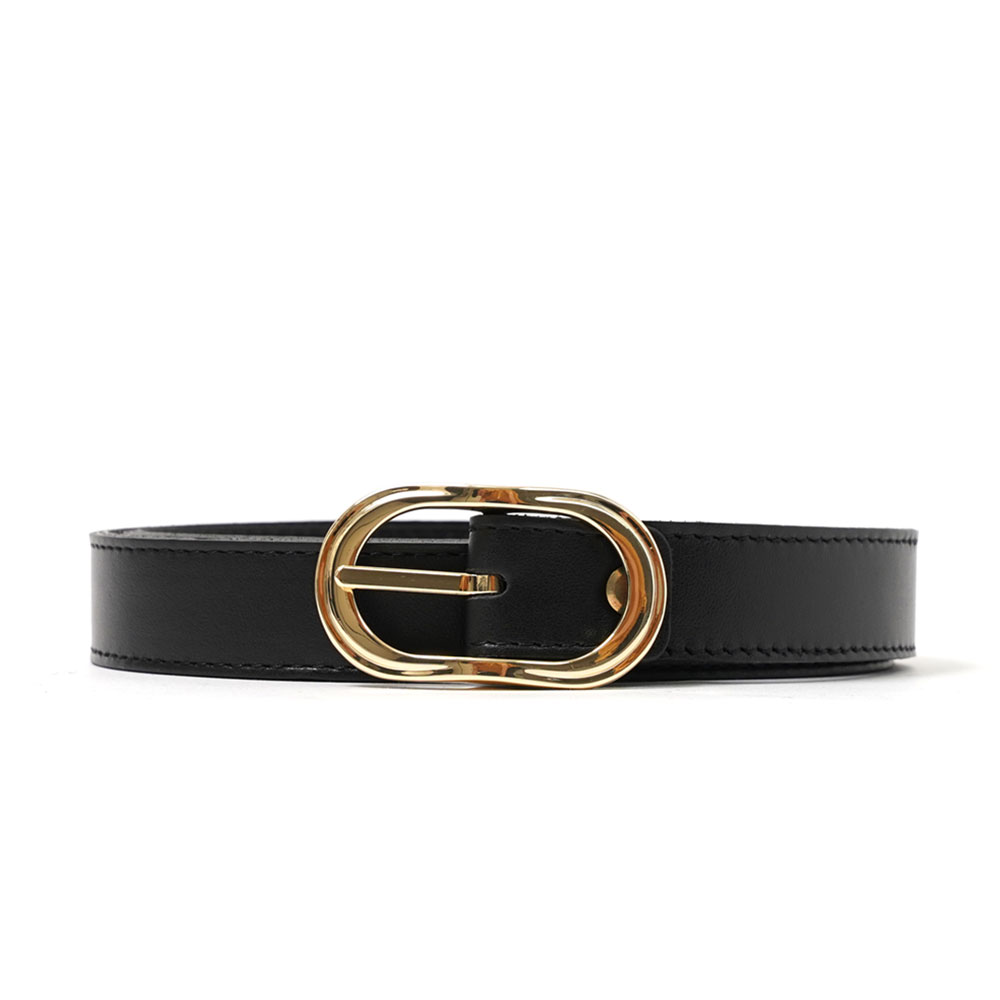 GOLD BUCKLE LEATHER BELT BLACK